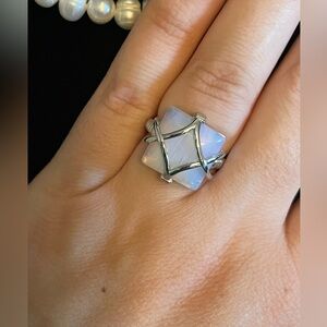Moonstone Opalescent Ring in Silver tone